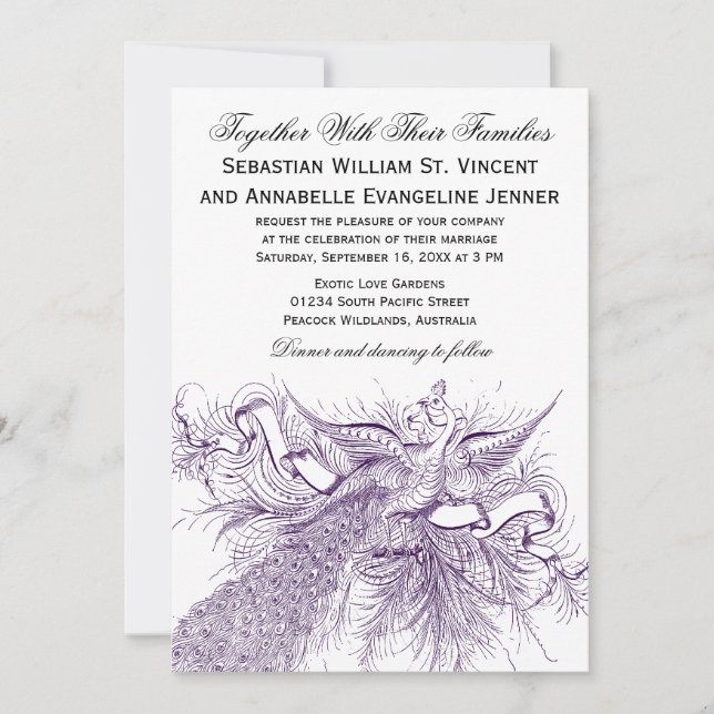 Vintage Peacock Wedding Invitations (Front)