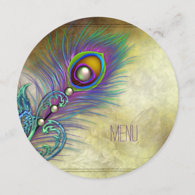 Vintage Peacock Wedding Menu (Front)