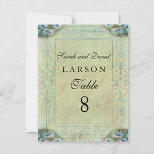 Vintage Peacock Wedding Table Number Cards