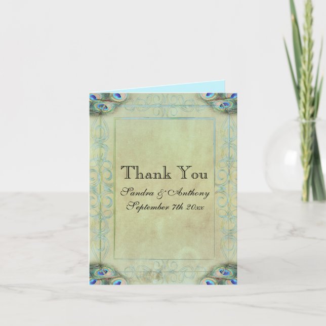 Vintage Peacock Wedding Thank You (Front)