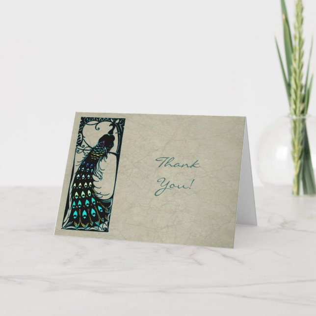 Vintage Peacock Wedding Thank You (Front)