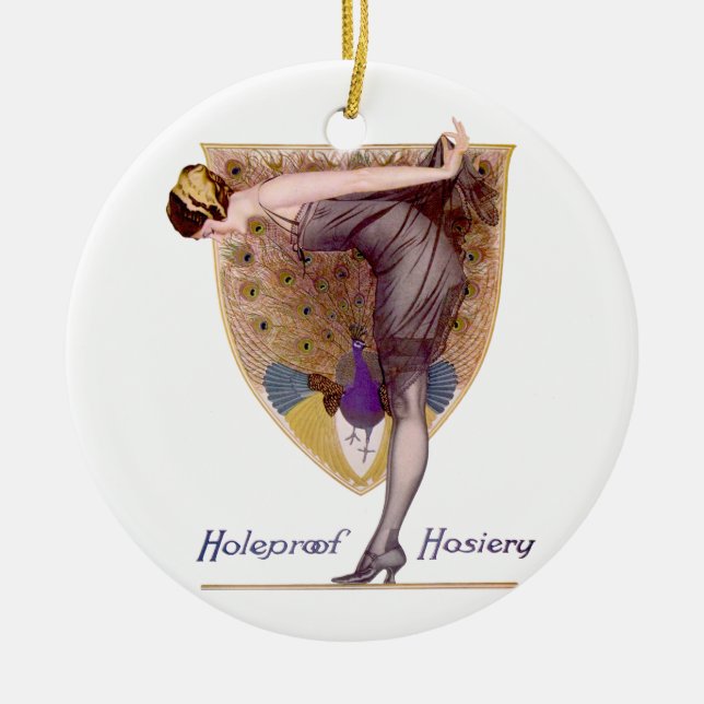 Vintage Peacock Woman Flapper Pretty Ceramic Ornament (Front)