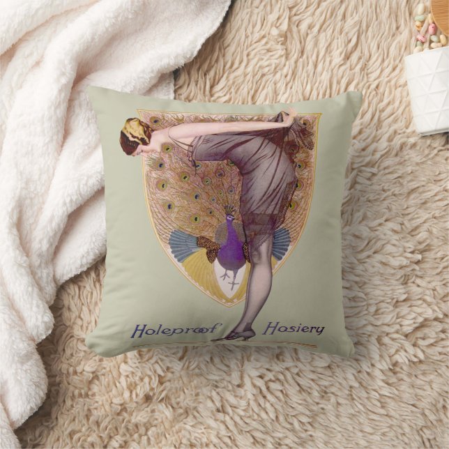 Vintage Peacock Woman Flapper Pretty Throw Pillow (Blanket)