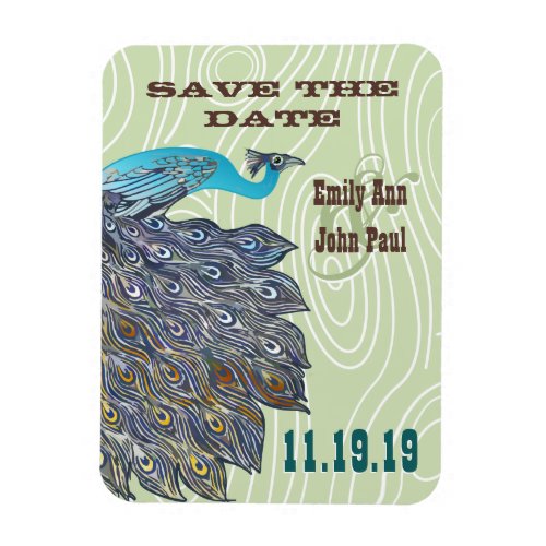 Vintage Peacock Woodgrain Save the Date Magnet