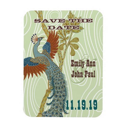 Vintage Peacock Woodgrain Save the Date Magnet