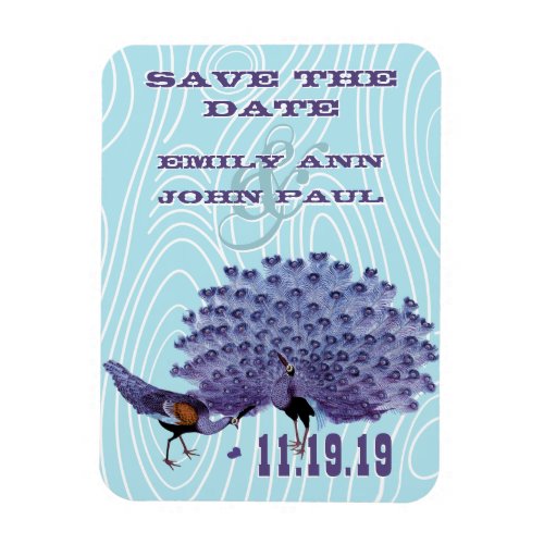 Vintage Peacock Woodgrain Save the Date Magnet