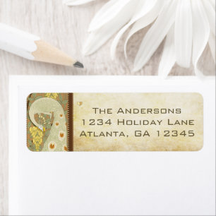 Vintage Peacock Yellow Coral and Grey Lablels Label