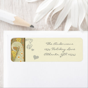 Vintage Peacock Yellow Coral and Grey Lablels Label