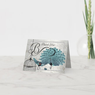 Vintage Peacocks Bird Cage Wedding Thank You Card