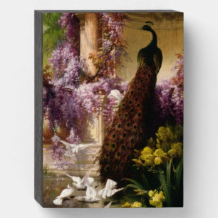 Vintage Peacocks Doves & Wisteria Wooden Box Sign