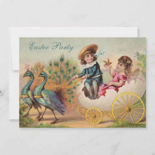 Vintage Peacocks  Egg Carriage Easter Party Invitation