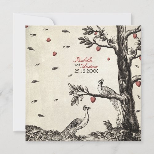 Vintage Peacocks in Love - wedding Custom Invite