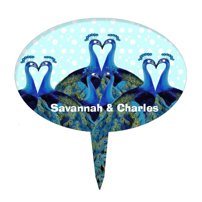 Vintage Peacocks Kissing Wedding Gifts Cake Topper (Front)