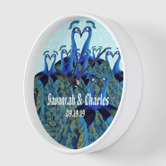 Vintage Peacocks Kissing Wedding Gifts Clock