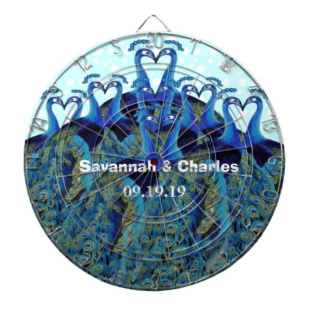 Vintage Peacocks Kissing Wedding Gifts Dartboard (Front)