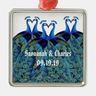 Vintage Peacocks Kissing Wedding Gifts Metal Ornament