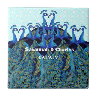 Vintage Peacocks Kissing Wedding Gifts Tile