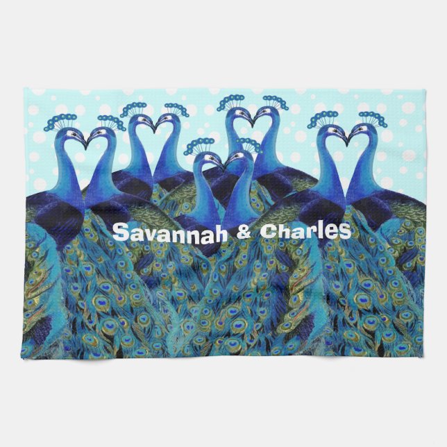 Vintage Peacocks Kissing Wedding Gifts Towel (Horizontal)
