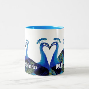 Vintage Peacocks Kissing Wedding Gifts Two-Tone Coffee Mug