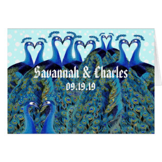 Vintage Peacocks Kissing Wedding Thank You Cards