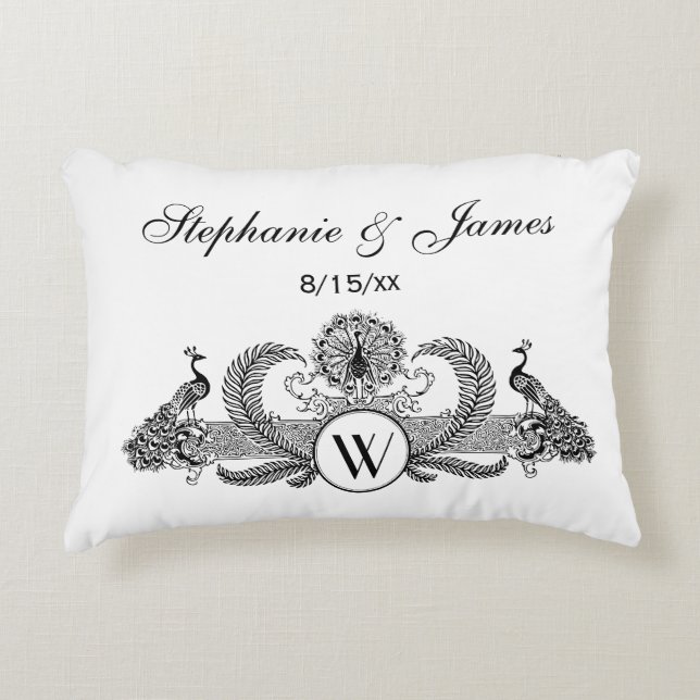 Vintage Peacocks Monogram Accent Pillow (Front)