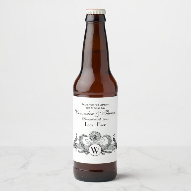 Vintage Peacocks Monogram Beer Bottle Label (Front)
