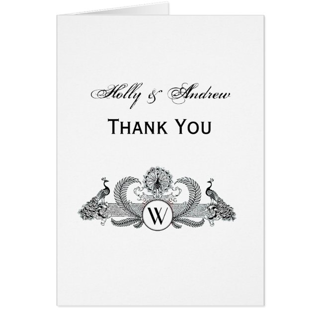 Vintage Peacocks Monogram Cards (Front)