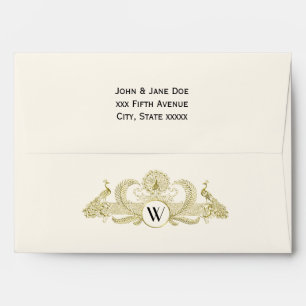Vintage Peacocks Monogram Faux Gold Ivory BG Envelope