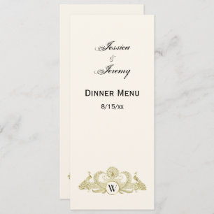 Vintage Peacocks Monogram Faux Gold Ivory BG Invitation