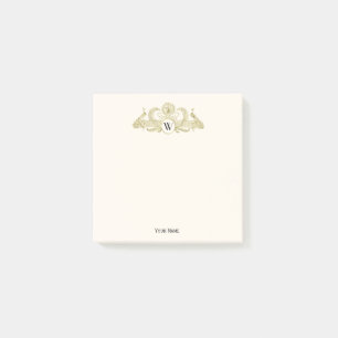 Vintage Peacocks Monogram Faux Gold Ivory BG Post-it Notes