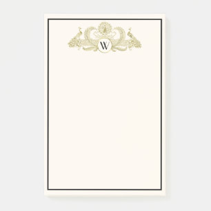 Vintage Peacocks Monogram Faux Gold Ivory BG Post-it Notes