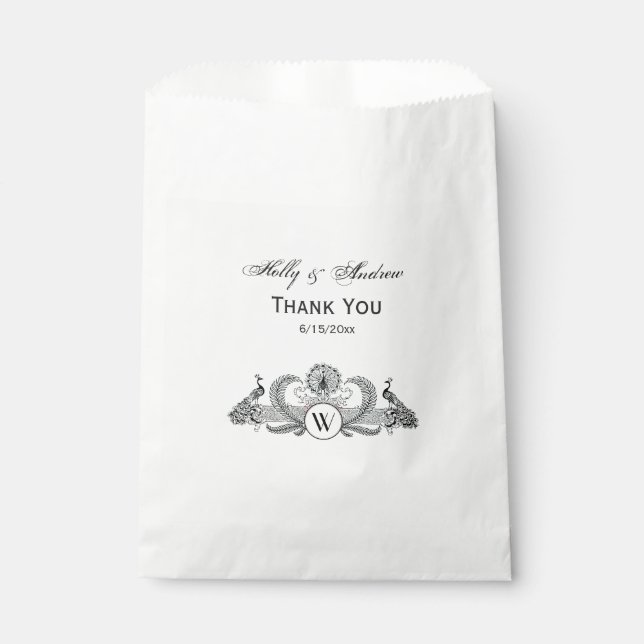 Vintage Peacocks Monogram Favor Bag (Front)