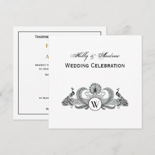 Vintage Peacocks Monogram Invitation