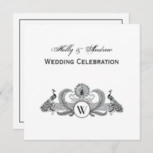 Vintage Peacocks Monogram Invitation