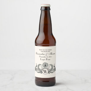 Vintage Peacocks Monogram Ivory BG Beer Bottle Label