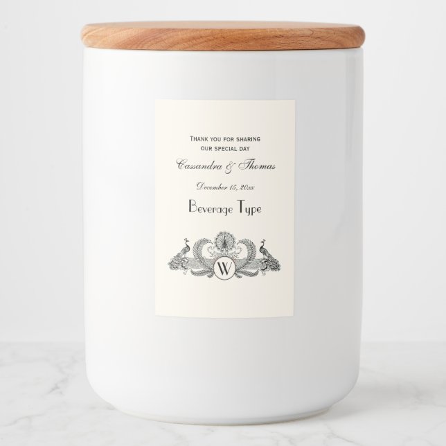 Vintage Peacocks Monogram Ivory BG Food Label (Front)