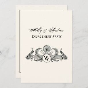 Vintage Peacocks Monogram Ivory BG Invitation