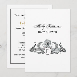 Vintage Peacocks Monogram Ivory BG Invitation