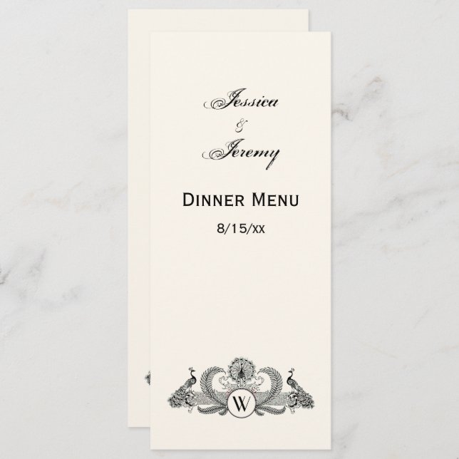 Vintage Peacocks Monogram Ivory BG Invitation (Front/Back)