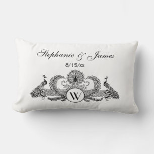 Vintage Peacocks Monogram Ivory BG Lumbar Pillow