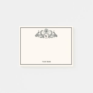 Vintage Peacocks Monogram Ivory BG Post-it Notes