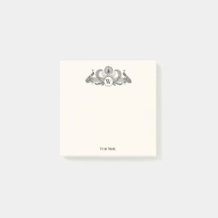 Vintage Peacocks Monogram Ivory BG Post-it Notes