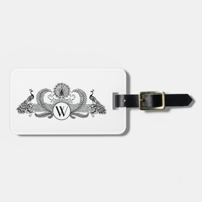 Vintage Peacocks Monogram Luggage Tag (Front Horizontal)