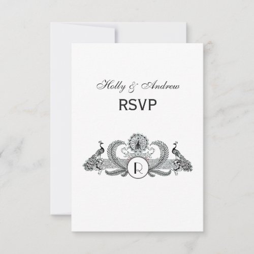 Vintage Peacocks Monogram RSVP Card