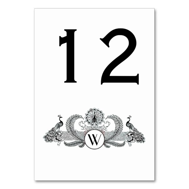 Vintage Peacocks Monogram Table Number (Front)