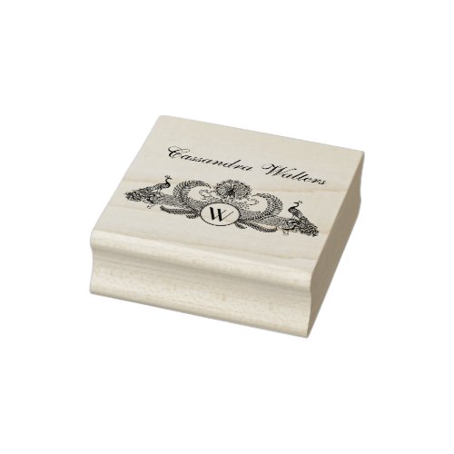 Vintage Peacocks Name Monogram  Rubber Stamp