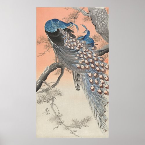 Vintage Peacocks On A Branch Retro Japanese Poster