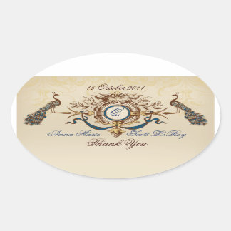 Vintage Peacocks Wedding Favour Stickers Oval