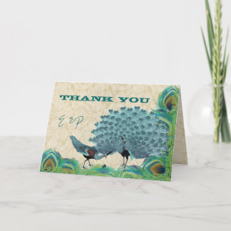 Vintage Peacocks Wedding Thank You Card