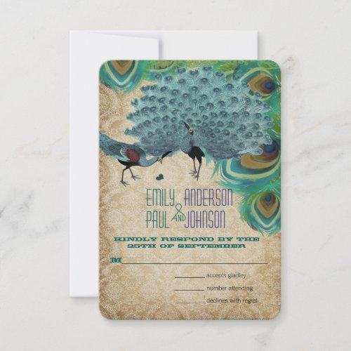 Vintage Peacocks with Feathers RSVP